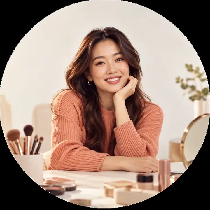 Retrato de una creadora de contenido de belleza con iluminación cálida de estudio